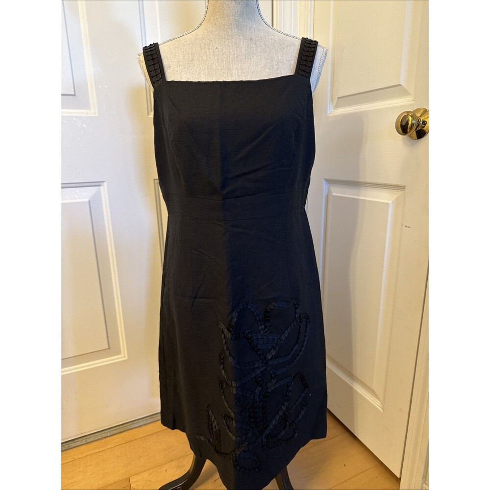 RIBBON DETAILS donna ricco Black linen shift dress women’s size 12